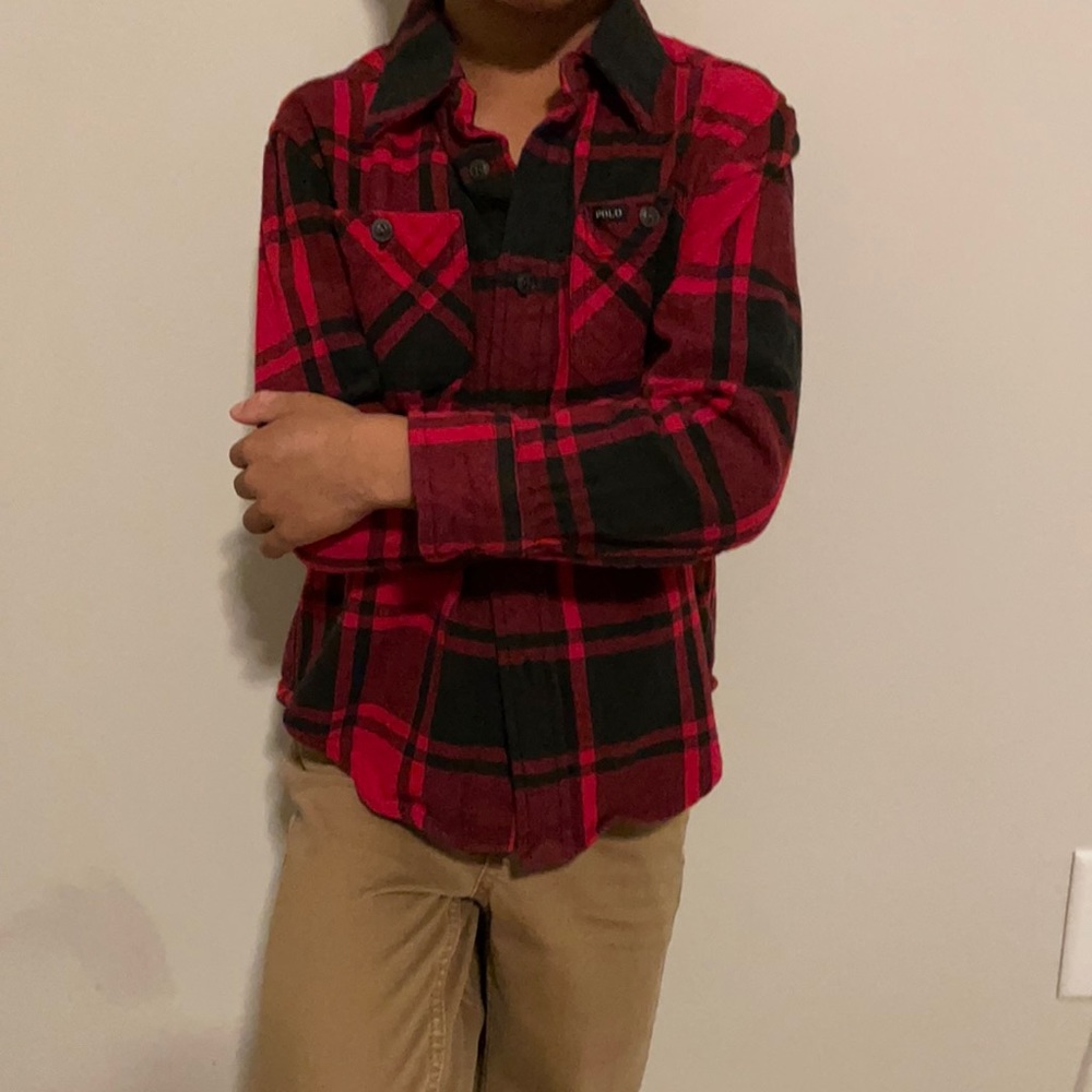 Polo red and black button down shirt